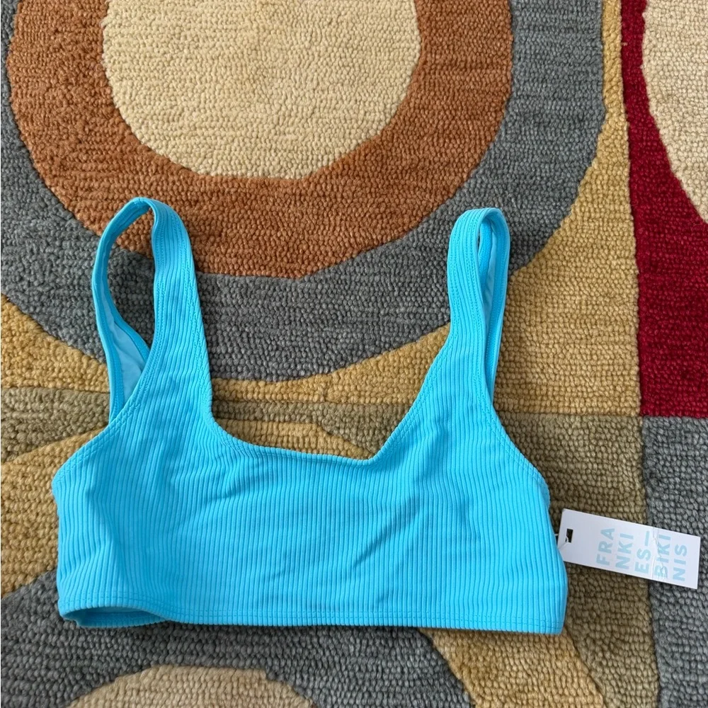NWT Frankies Bikinis Connor Ribbed Top Blue Bikini Top Swim Swimwear Size Small